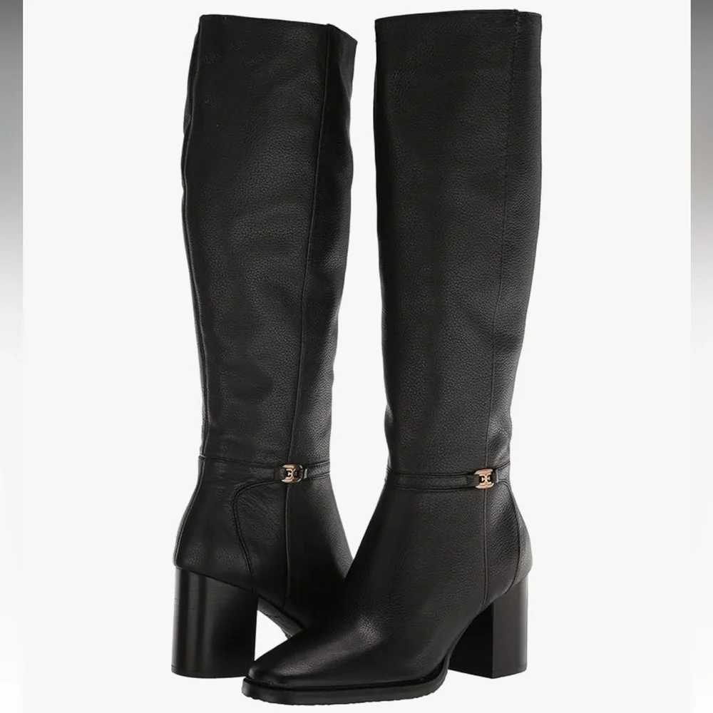 New Sam Edelman Women's Elsy Leather Knee‎ Length Black High Heel Boots Classic